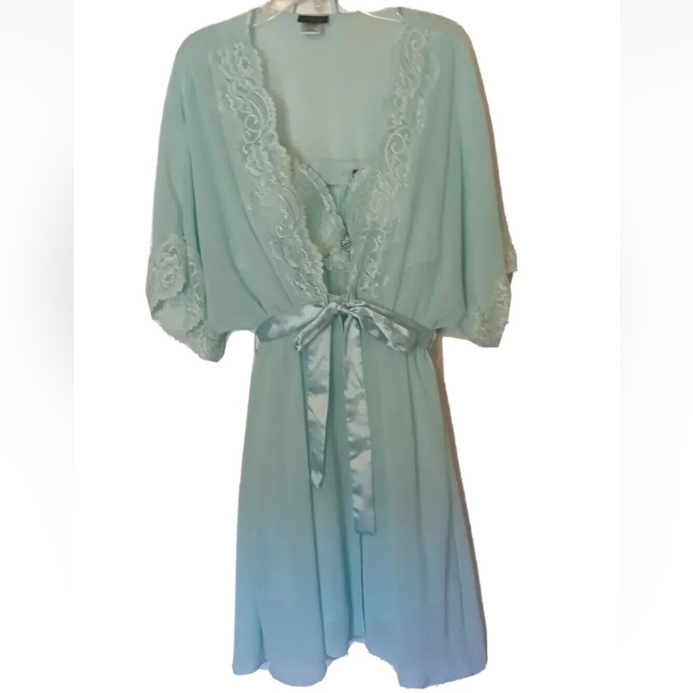 Cinema Etoile Green Lace Babydoll Gown Robe Wm. Medium Underwire Keyhole Ruffle